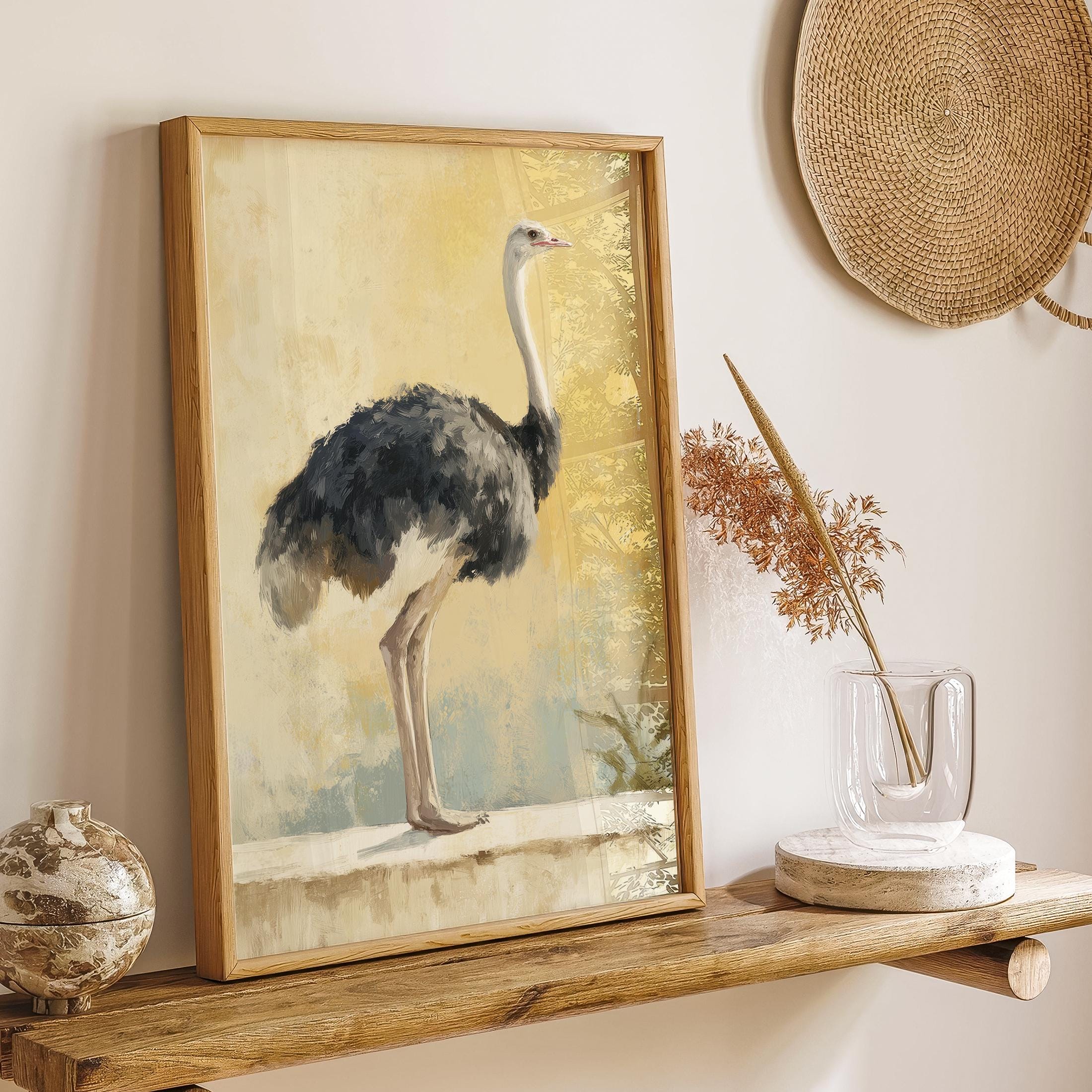 ダチョウの絵画：エキゾチックな鳥の野生動物アートプリント（デジタル
