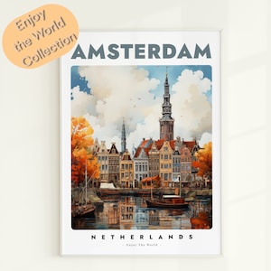 Amsterdam Illustration Print: Vintage Netherlands Travel Poster (Digital Download)
