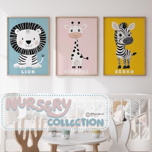 Safari Nursery Wall Art , Set of 3 Animal Prints, Jungle Baby Wall Decor, Forest Animal Kids Room Digital Print, Toddler Room Safari Poster