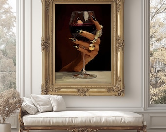 Black Woman Wine Art Print: Elegant Afrocentric Home Decor (Digital Download)