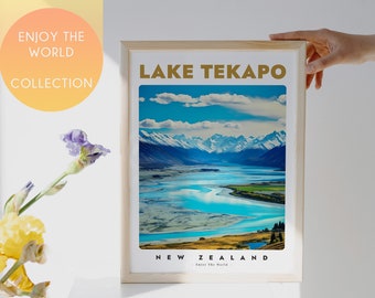 Lake Tekapo Print, Lake Tekapo Travel Poster, New Zealand Print, New Zealand Poster, New Zealand Wall Art Print, Digital Cities Download