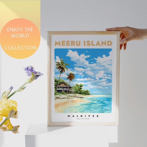 Meeru Island Print, Maldives Travel  Poster, Maldives Poster, Beach Wall Art Poster, Meeru Island Wall Decor, Maldives Painting Gift