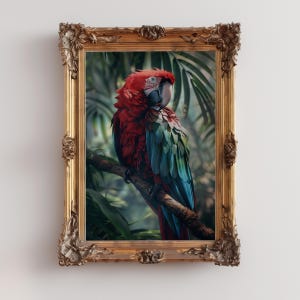 Póster de guacamayo, pinturas digitales de loros guacamayos, arte mural de loros coloridos, decoración tropical moderna para el hogar, regalo para amantes de las aves