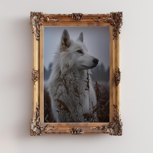 White Wolf Artwork Poster, Wolf Digital Wall Art, Vintage Nature Animal Print, Digital Animal Paintings Wildlife Decor, Gift for Wolf Lovers