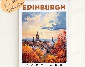 Edinburgh Scotland Art Print: Travel Poster, Cityscape Wall Decor (Digital Download)