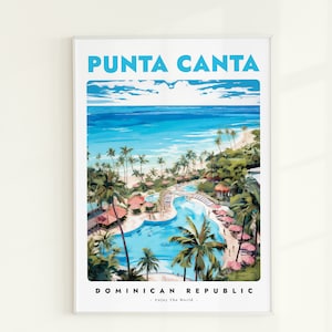 Póster de viaje a Punta Canta, póster de viaje a República Dominicana, póster de viaje al Caribe, arte de pared de Punta Canta, decoración imprimible de casa de playa