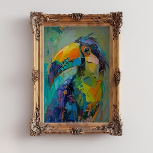Tropical Birds Digital Wall Art, Toucan Oil Painting Digital Download, Tropical Themed Wall Decoration, Exotic Home Decor, Colorful Birds