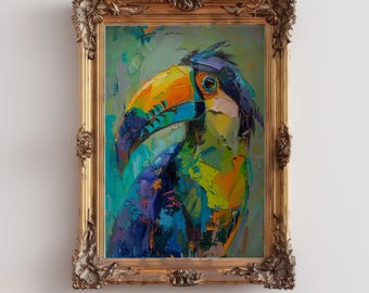 Toucan Oil Painting Print: Tropical Bird Wall Art (Digital Download A1-A6 Size)