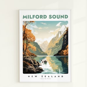 Milford Sound Print, Milford Sound Travel Poster, New Zealand Print, New Zealand Poster, New Zealand Wall Art Print, Digital Cities Download