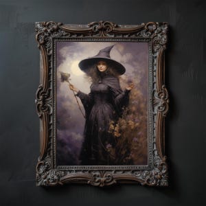 Sorceress Artwork, Witchy Wall Art, Dark Fantasy Witch Poster, Witchy Gothic Wall Art, Moody Sorceress Digital Decor, Vintage Witch Prints
