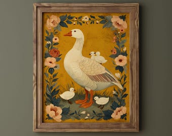 Vintage Goose and Goslings Print: Cottagecore Farmhouse Decor (Digital Download A1-A6 Size )