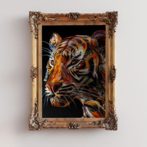 Glass Tiger Figure Print Poster, Glass Animal Figurines Digital Decor, Glass Tiger Digital Wall Art, Trendy Glass Animal Figure Wall Decor