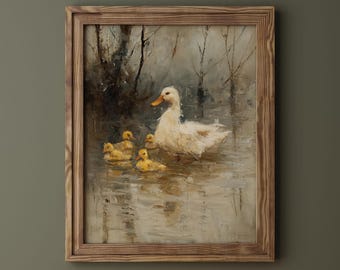 Mother Duck and Ducklings Print: Farmhouse Nursery Wall Art (Digital Download)