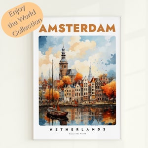 Amsterdam Travel Poster: Holland Art Print, City Decor (Digital Download)