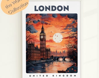 Póster de viaje retro de Londres: Lámina artística del Big Ben (Descarga digital)