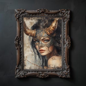 Demon Queen Painting, Demon Girl with Horns, Demonic Artwork, Gothic Homeware, Dark Aesthetic Poster, Gothic Home Accessories, Dark Academia