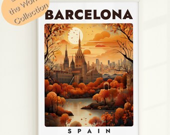 Barcelona Spain Art Print: Autumn Cityscape (Digital Download)