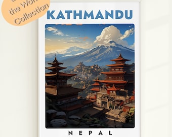 Kathmandu Nepal Travel Poster: Asian Architecture Wall Art (Digital Download)