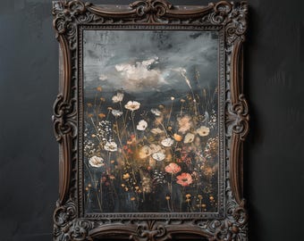 Gothic Wildflower Painting: Moody Cottagecore Night Meadow Art (Digital Download)