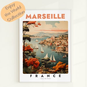 Affiche Marseille, impression Marseille, cadeau voyage en France, art mural Marseille, affiche villes France, décoration d'intérieur Marseille, cadeau voyage Marseille