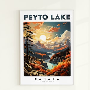 Peyto Lake Print, Peyto Lake Travel Poster, Alberta Painting, Alberta Poster, Canada Digital Wall Art, Peyto Lake Painting, Canada Poster