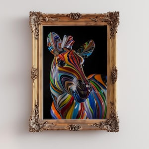 Glass Zebra Figure Wall Decor, Glass Animal Figurines Digital Print, Glass Zebra Digital Poster, Trendy Glass Animal Figure Printable Art