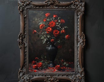 Dark Cottagecore Rose Print: Gothic Floral Wall Art (Digital Download)