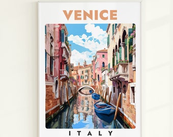 Venice Gondola Print: Vintage Italy Travel Poster (Digital Download)