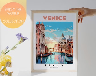 Póster retro de viaje a Venecia: lámina artística de paisaje italiano (descarga digital)