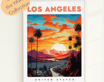 Los Angeles Sunset Art Print: California Travel Poster (Digital Download)