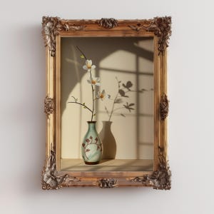 Póster de florero, arte de pared chinoiserie, decoración imprimible de estilo rústico, impresión digital de flores, pintura botánica de florero de moda, arte floral vibrante