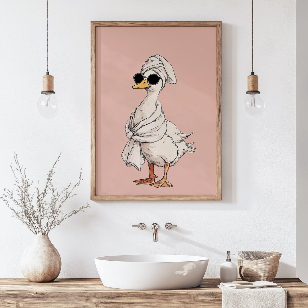 Funny Goose Bathroom Print: Duck in Sunglasses, Spa Decor (digital ...