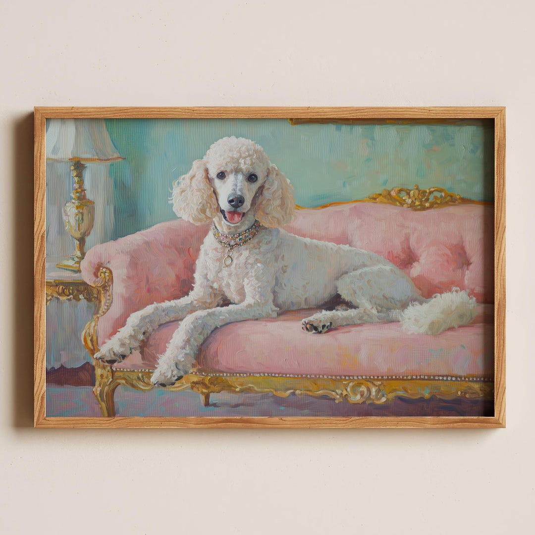 Classic White Poodle Digital Wall Decor, Standart Poodle Poster, Chic ...