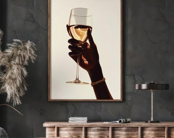 Black Woman Hand Wine Glass Art: Elegant African American Home Decor (Digital Download)
