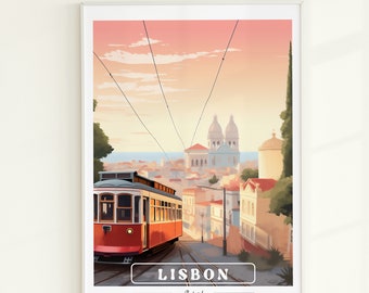Lissabon Stadtbild Druck: Portugal Reiseposter (Digitaler Download)