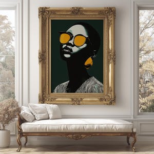 Afrocentric Black Woman Portrait: Bold Fashion, Orange Glasses (Digital Download)