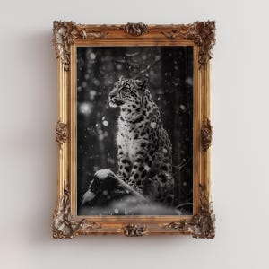 Black and White Big Cat Wall Art, Leopard Digital Print, Leopard Living Room Decor, Wildlife Wall Art, Animal Lovers Gift, Leopard Painting