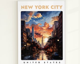 Póster turístico de la ciudad de Nueva York: Arte mural moderno de Nueva York (Descarga digital)