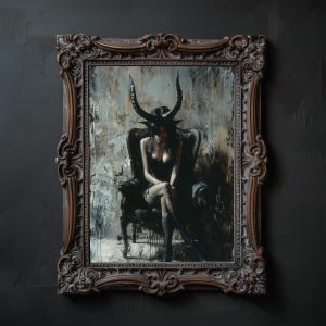 Demon Queen Painting, Demon Girl with Horns, Demonic Artwork, Gothic Wall Frame, Gothic Occult Print, Moody Cottagecore Goth Digital Print