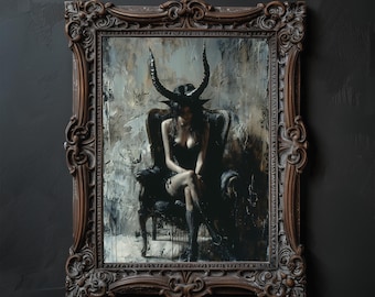 Gothic Demon Queen Art Print, Moody Cottagecore Decor (Digital Print)