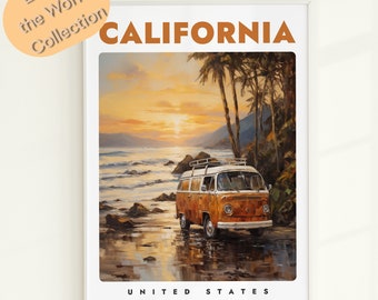 Retro California Travel Poster: Vintage Style Wall Art (Digital Download)