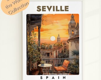 Seville Spain Travel Poster: Cityscape Art Print (Digital Download)