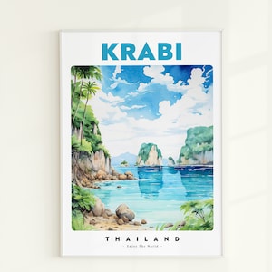 Krabi Travel Poster, Krabi Wall Art, Krabi Digital Print, Thailand Digital Poster, Thailand Coast Print, Thailand Travel Poster, Beach Decor