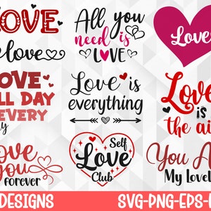 Love SVG Bundle, Valentine&#39;s Day Svg, Valentine Svg, Heart Svg, Love Cut Files, Cricut, Silhouette, Png, Svg, Eps, Dxf