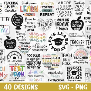 Leraar SVG Bundel, Leraar Quote Svg, School Svg, Leraar Leven Svg, Terug naar School Svg, Grappige Leraar Svg, Cut Files, Cricut, Png, Svg