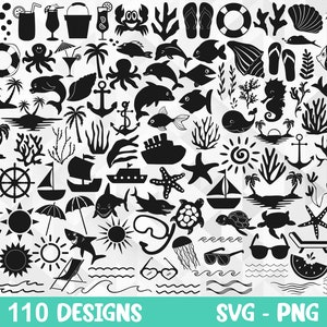 Zee SVG Bundel, Zeedieren Svg, Strand Svg, Oceaan Svg, Sea Life Svg, Sun Svg, Palm Trees Svg, Dolphin Svg, Sea Cut Files, Cricut, Png, Svg