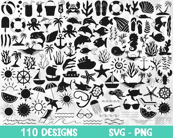 Sea SVG Bundle, Sea Animals Svg, Beach Svg, Ocean Svg, Sea Life Svg, Sun Svg, Palm Trees Svg, Dolphin Svg, Sea Cut Files, Cricut, Png, Svg