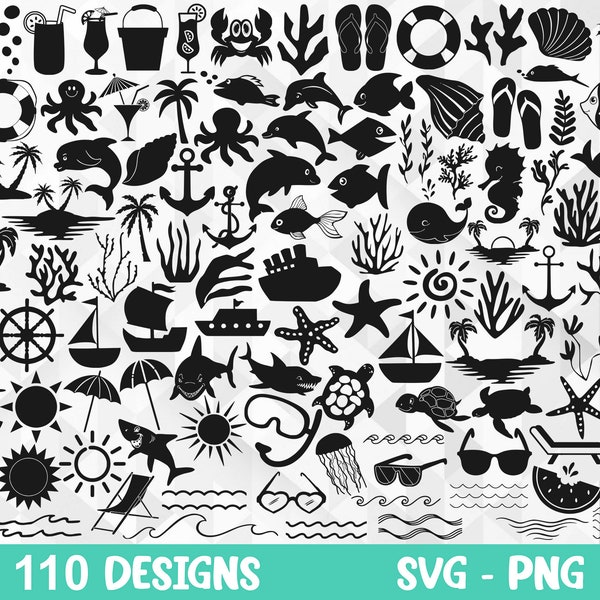 Sea SVG Bundle, Sea Animals Svg, Beach Svg, Ocean Svg, Sea Life Svg, Sun Svg, Palm Trees Svg, Dolphin Svg, Sea Cut Files, Cricut, Png, Svg