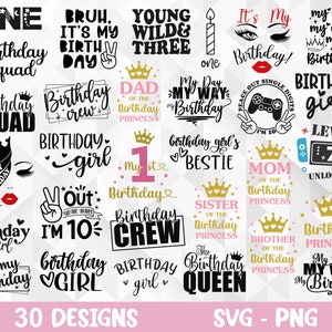 Verjaardag SVG Bundel, Verjaardag Meisje Svg, Verjaardag Partij Shirt Svg, Verjaardag Koningin Svg, Jongen Verjaardag Svg, Verjaardag Cut Files, Cricut, Png, Svg