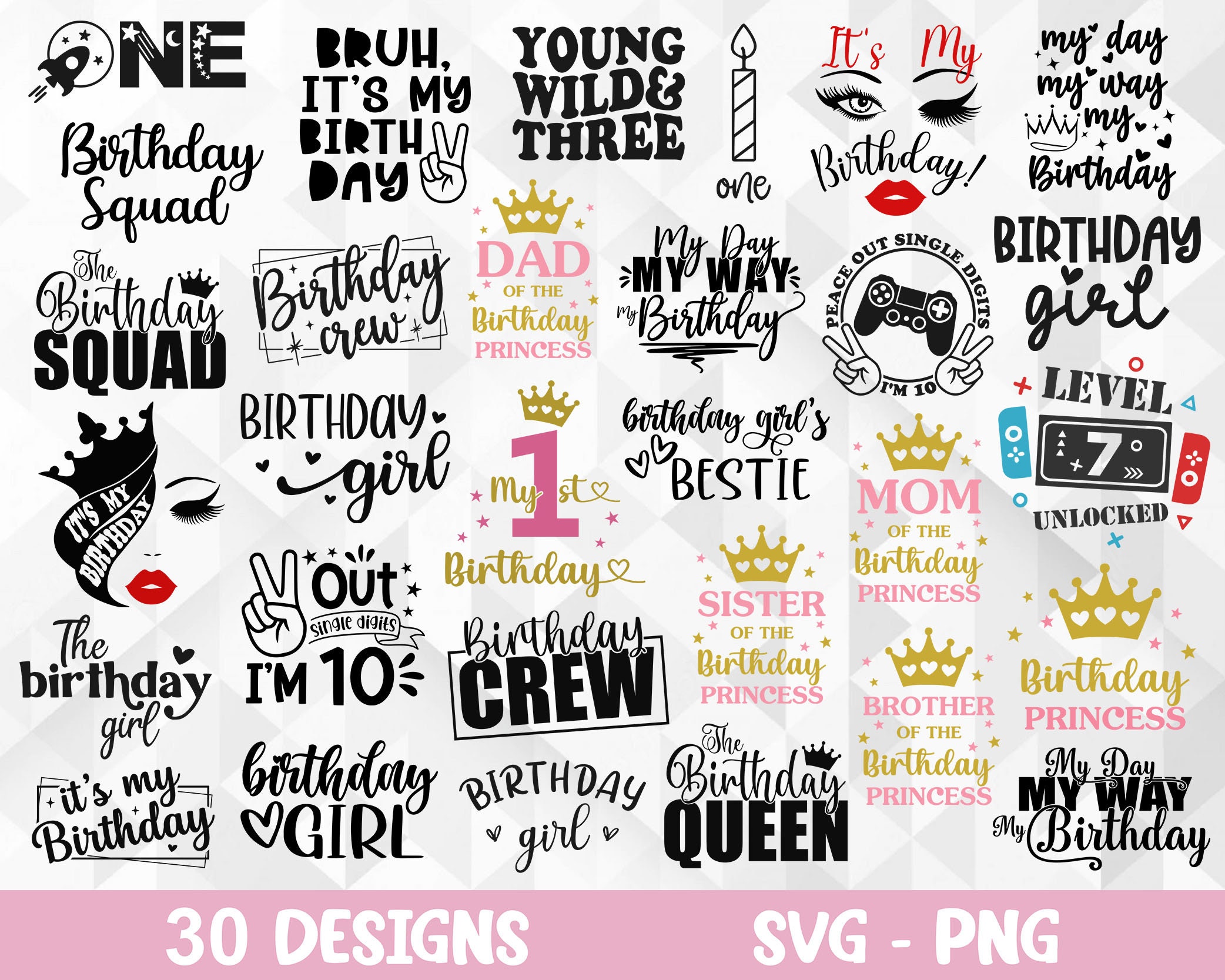 Birthday SVG Bundle, Birthday Girl Svg, Birthday Party Shirt Svg, Birthday Queen Svg, Boy Birthday Svg, Birthday Cut Files, Cricut, Png, Svg